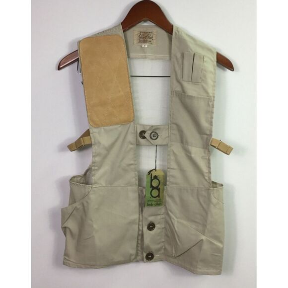 Bob Allen's Gun Club Shooting Vest  Size S Khaki Beige Leather Pad mesh‎ back - Picture 1 of 9